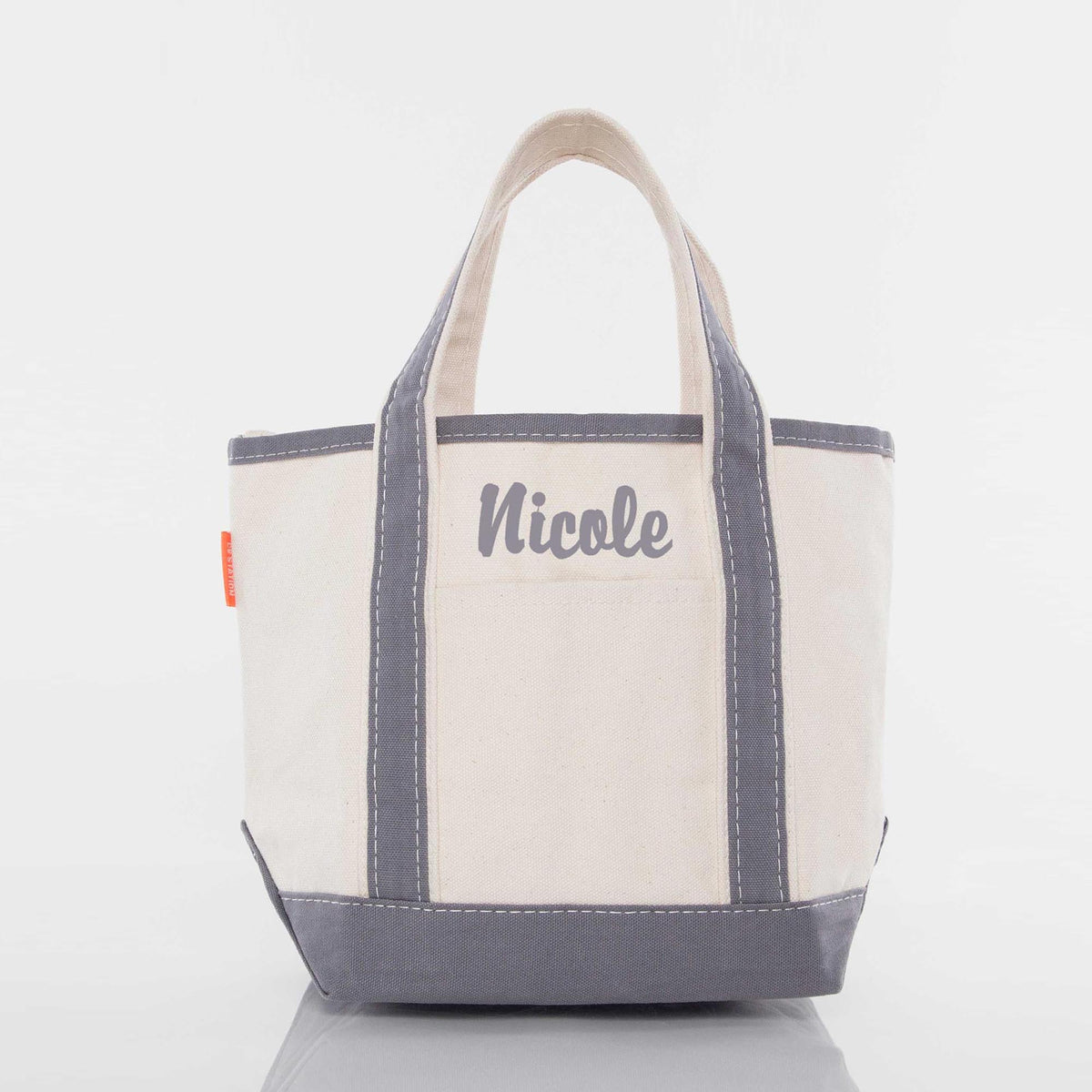 Personalized Handy Open Top Tote for Everyday Carry, Gray personalized front