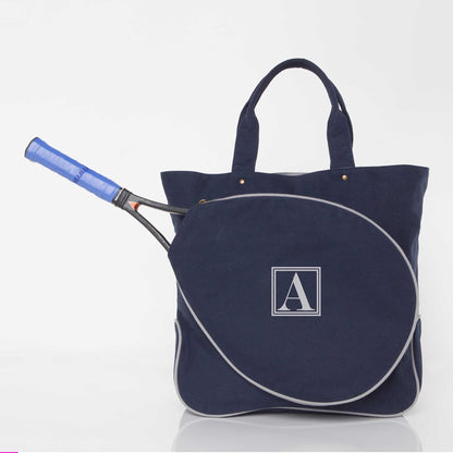 Personalized Tennis Tote for Court Days, Navy & Gray personalized front