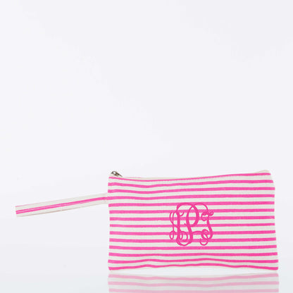 Personalized Solid Clutch Bag for Date Night, Hot Pink Stripes personalized front