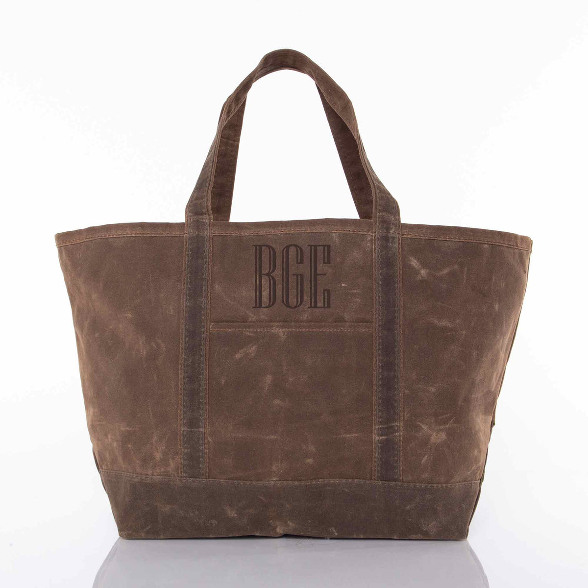 Personalized Waxed Large Classic Tote for Everyday Carry, Khaki personalized front