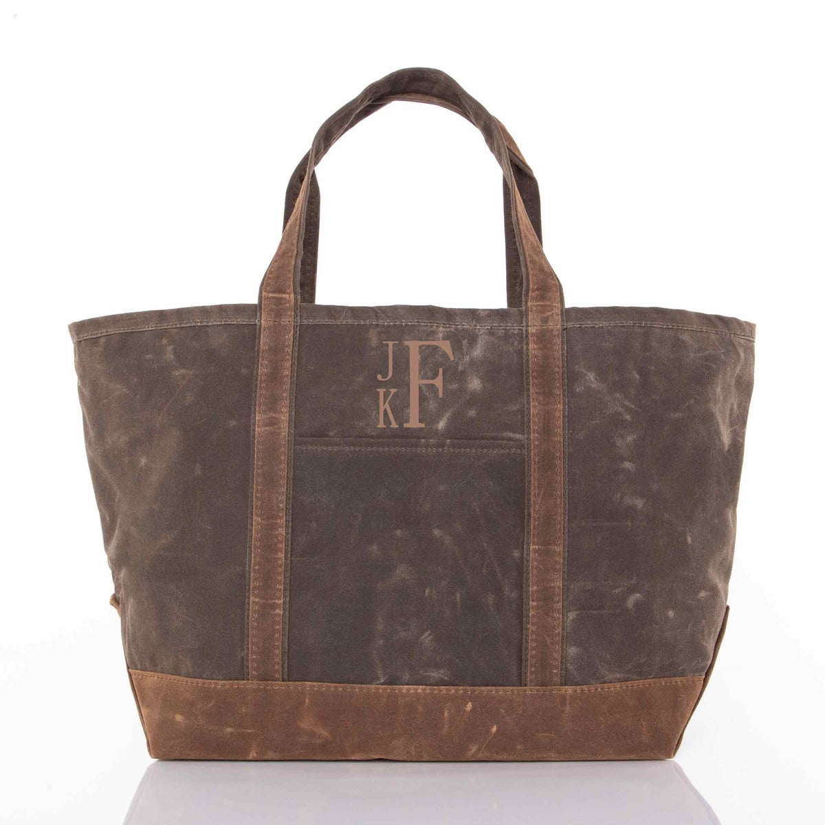 Personalized Waxed Large Classic Tote for Everyday Carry, Olive personalized front