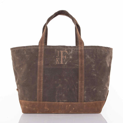 Personalized Waxed Large Classic Tote for Everyday Carry, Olive personalized front