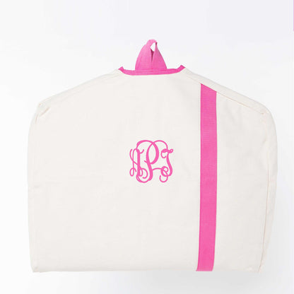 Personalized Garment Bag for Sharp Arrivals, Natural & Hot Pink personalized front