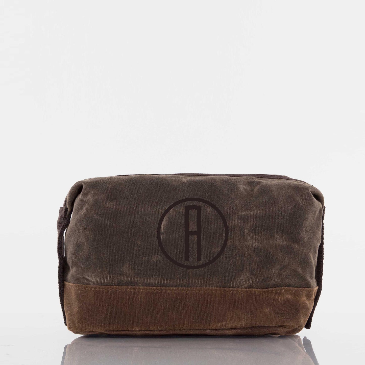 Personalized Waxed Dopp Kit for Grooming Gear, Olive personalized front
