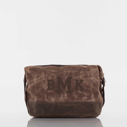 Personalized Waxed Dopp Kit for Grooming Gear, Khaki personalized front