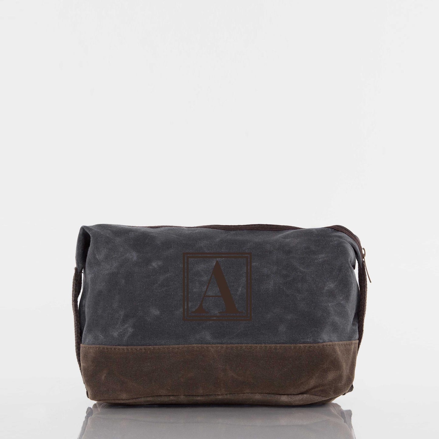 Personalized Waxed Dopp Kit for Grooming Gear, Slate personalized front