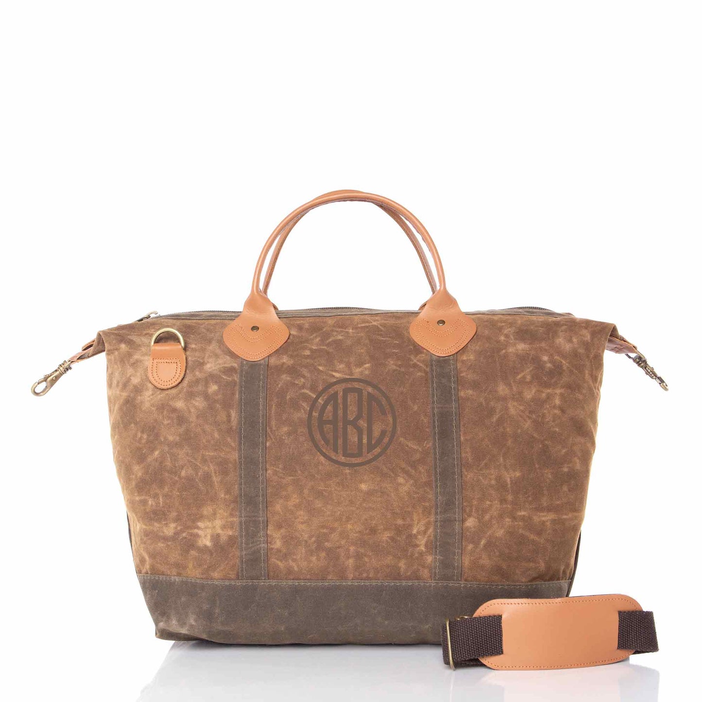 Personalized Waxed Weekender Bag for Short Getaways, Khaki personalized front
