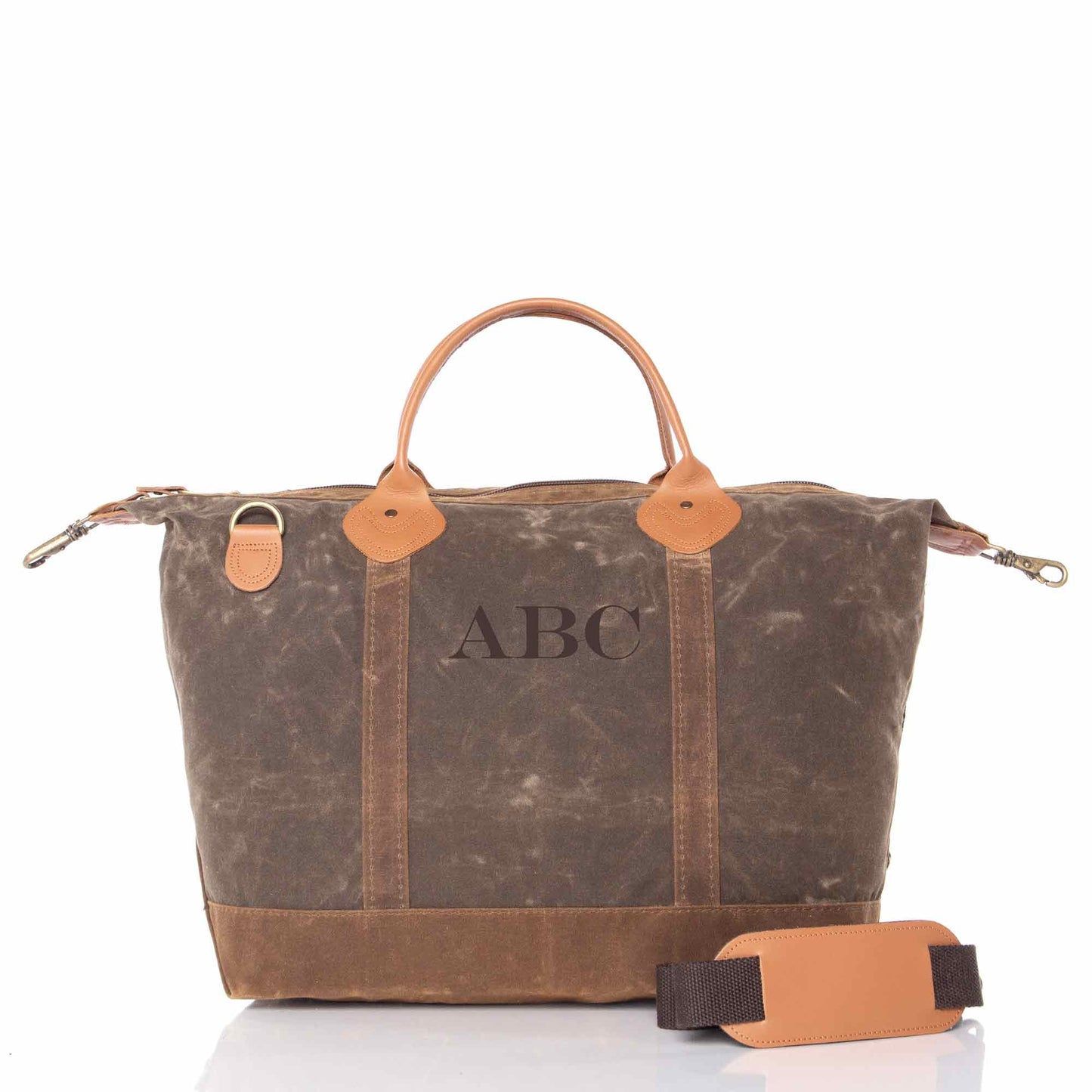 Personalized Waxed Weekender Bag for Short Getaways, Olive personalized front