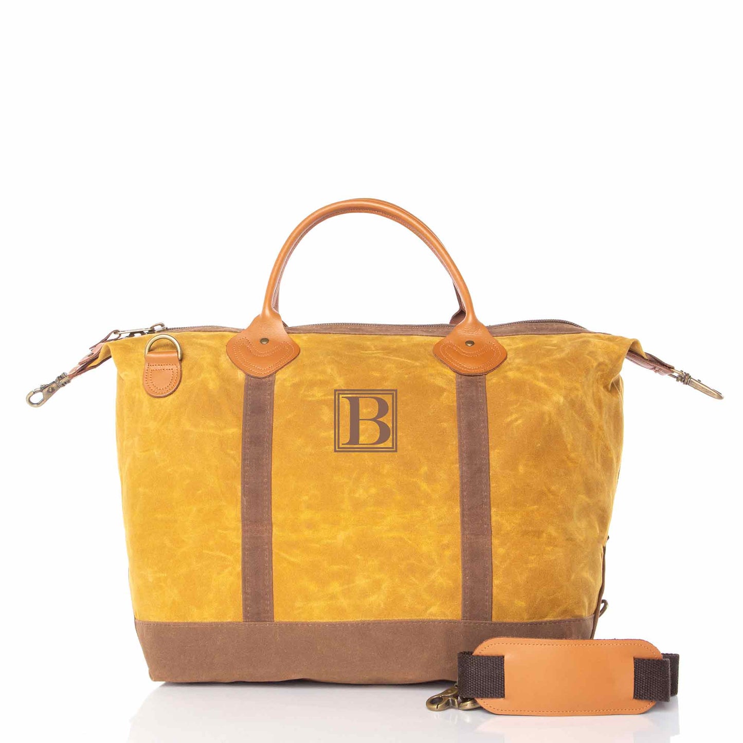Personalized Waxed Weekender Bag for Short Getaways, Yellow personalized front