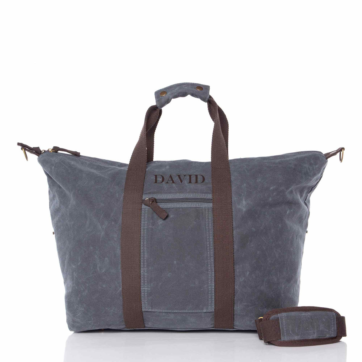 Personalized Voyager Weekender Bag for Short Getaways, Slate personalized front