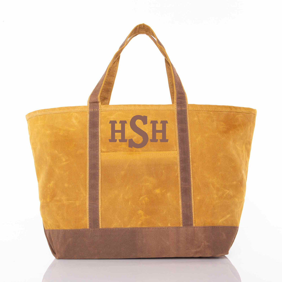 Personalized Waxed Large Classic Tote for Everyday Carry, Yellow personalized front