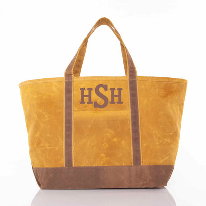 Personalized Waxed Large Classic Tote for Everyday Carry, Yellow personalized front