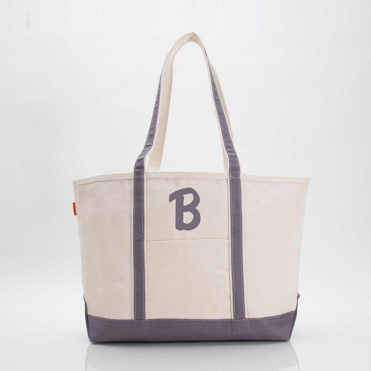 Personalized Large Classic Tote for Everyday Carry, Gray personalized front