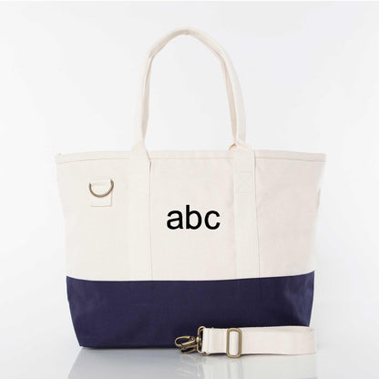 Personalized Colorblock Utility Tote for Everyday Carry, Navy personalized front