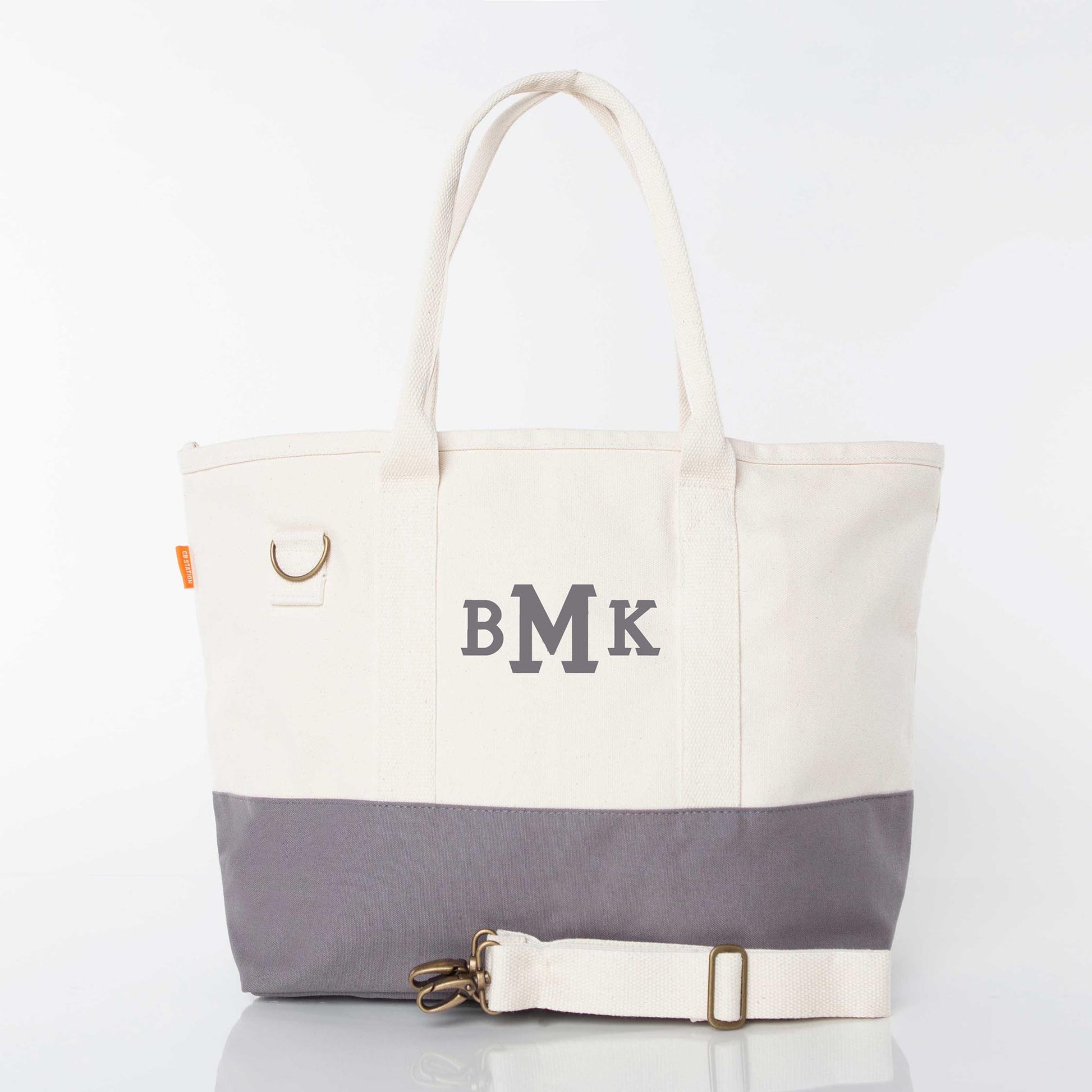 Personalized Colorblock Utility Tote for Everyday Carry, Gray personalized front