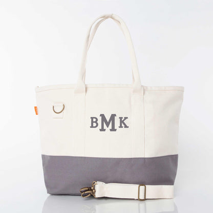 Personalized Colorblock Utility Tote for Everyday Carry, Gray personalized front