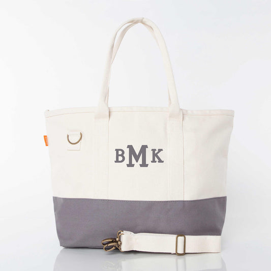 Personalized Colorblock Utility Tote for Everyday Carry, Gray personalized front