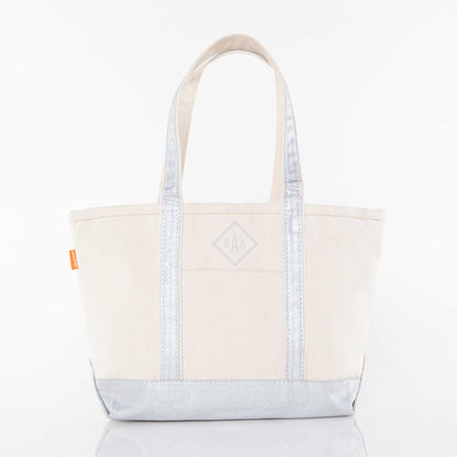 Personalized Medium Metallics Classic Tote for Everyday Carry, Silver personalized front