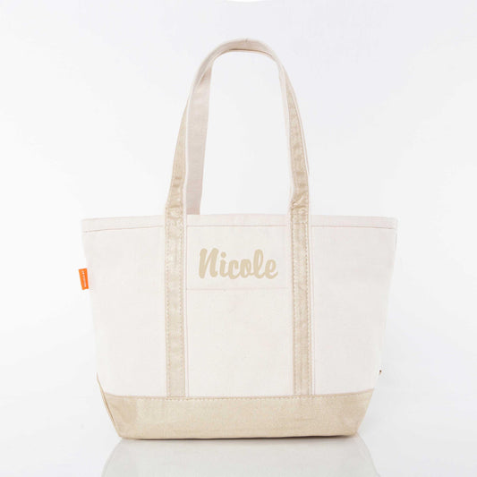 Personalized Medium Metallics Classic Tote for Everyday Carry, Gold personalized front