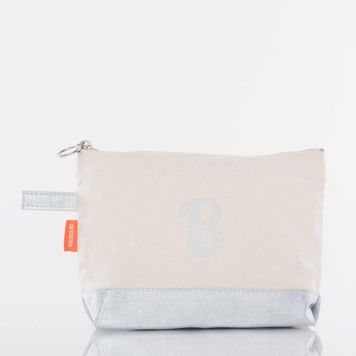 Personalized Metallics Makeup Bag for Beauty on the Go, Silver personalized front