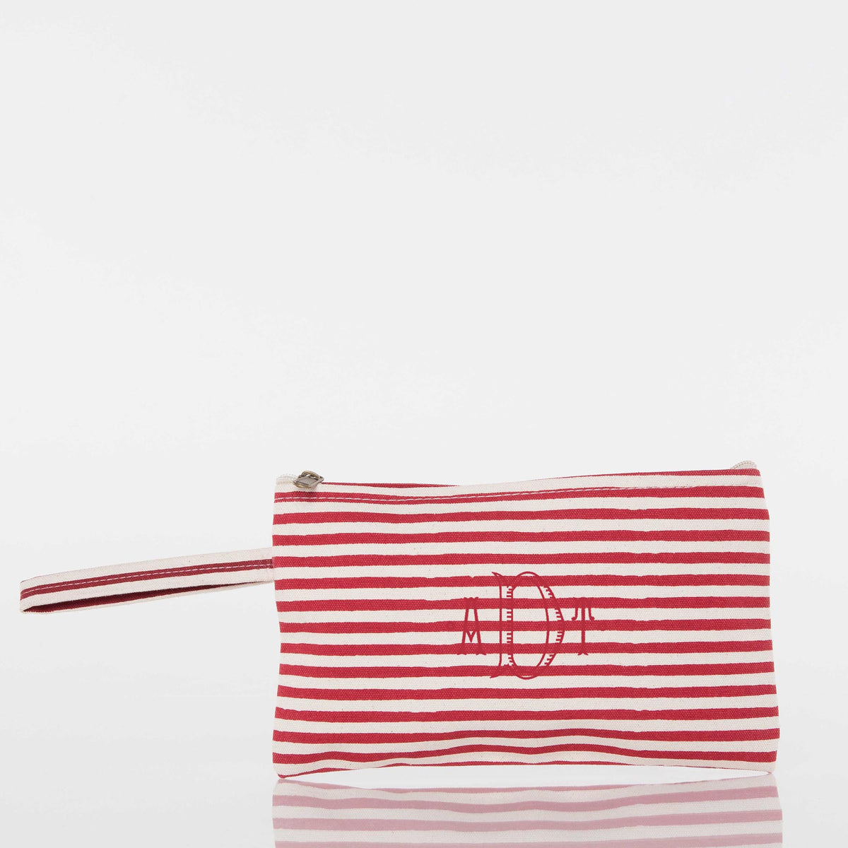 Personalized Solid Clutch Bag for Date Night, Red Stripes personalized front