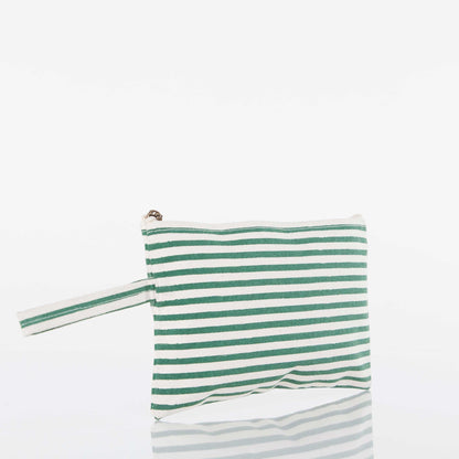 Personalized Solid Clutch Bag for Date Night, Emerald stripes alternate view, green and white