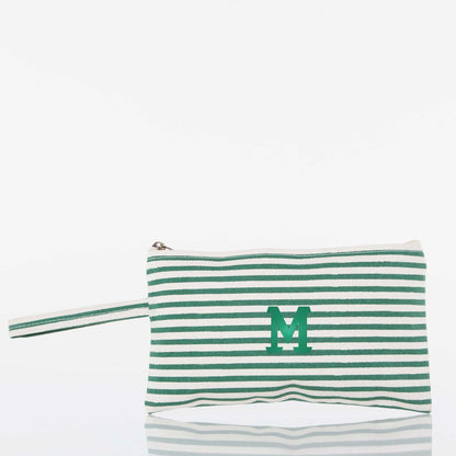 Personalized Solid Clutch Bag for Date Night, Emerald stripes personalized front, green and white