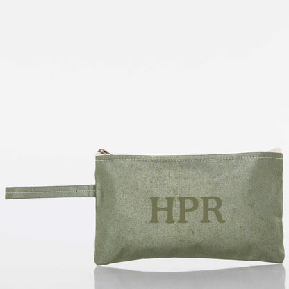 Personalized Solid Clutch Bag for Date Night, Green Stripes personalized front