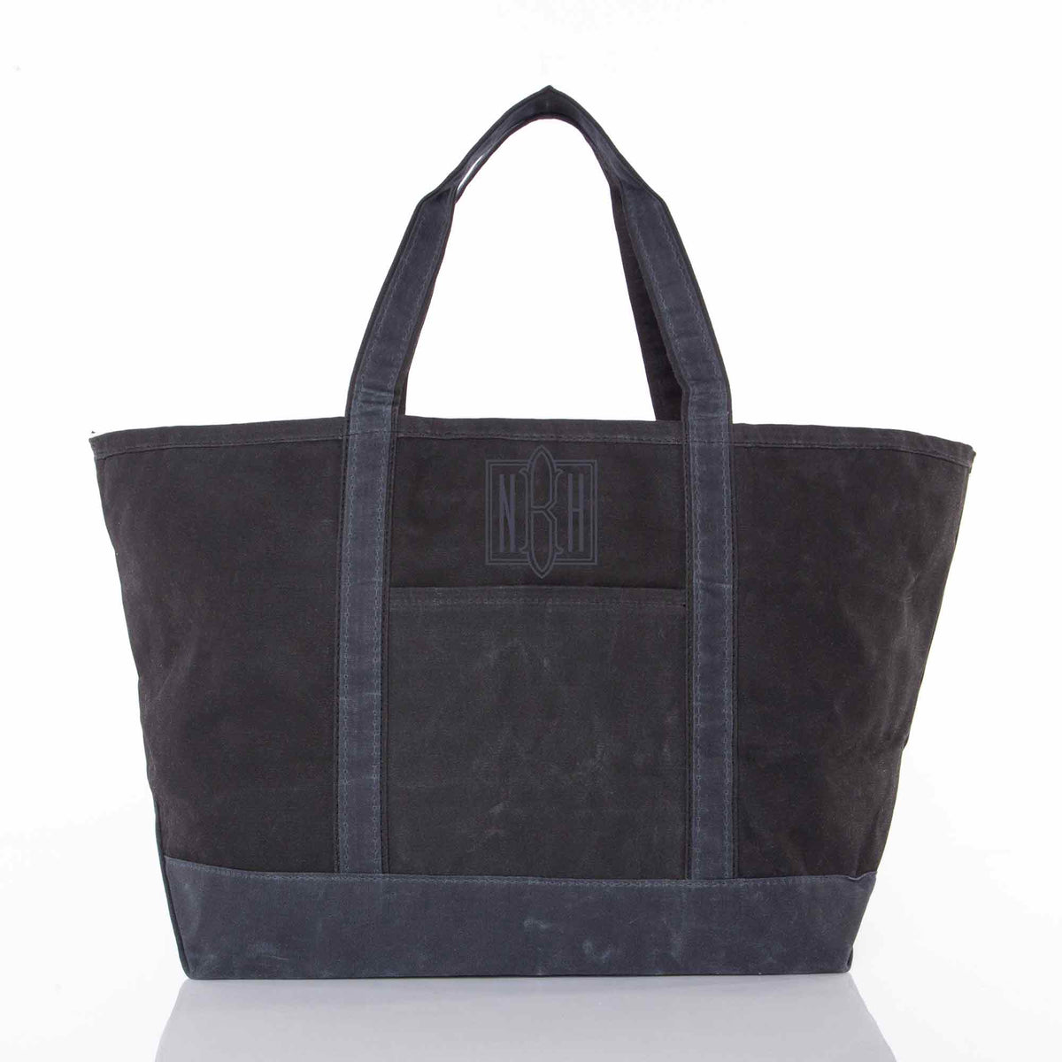 Personalized Waxed Large Classic Tote for Everyday Carry, Black personalized front