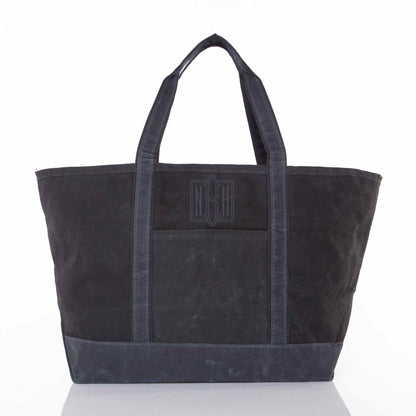 Personalized Waxed Large Classic Tote for Everyday Carry, Black personalized front