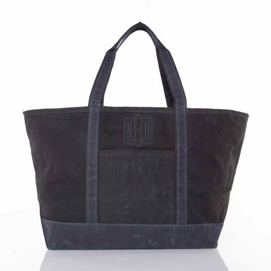 Personalized Waxed Large Classic Tote for Everyday Carry, Black personalized front