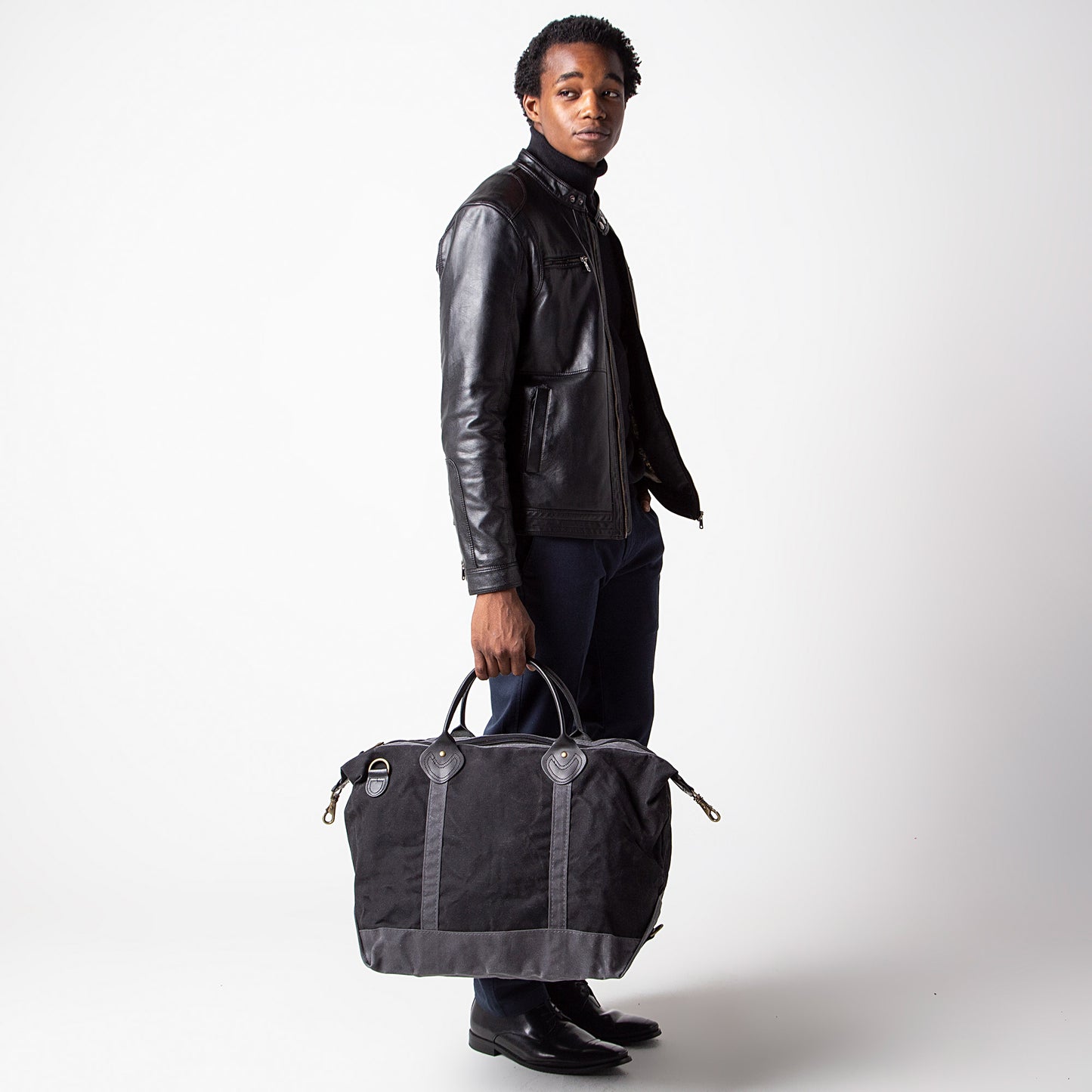 Personalized Waxed Weekender Bag for Short Getaways, Black alternate view 2