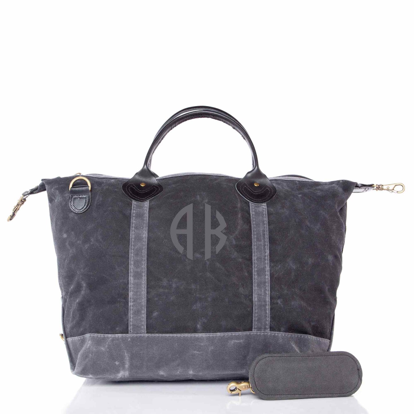 Personalized Waxed Weekender Bag for Short Getaways, Black personalized front