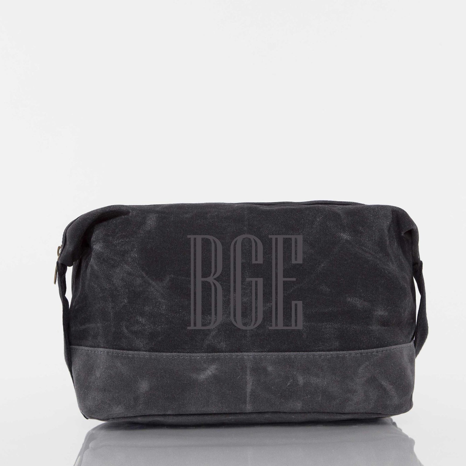 Personalized Waxed Dopp Kit for Grooming Gear, Black personalized front