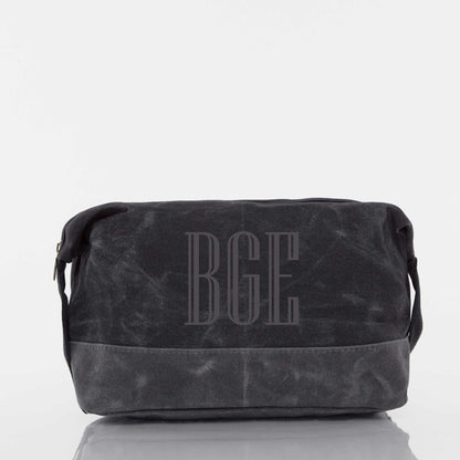 Personalized Waxed Dopp Kit for Grooming Gear, Black personalized front