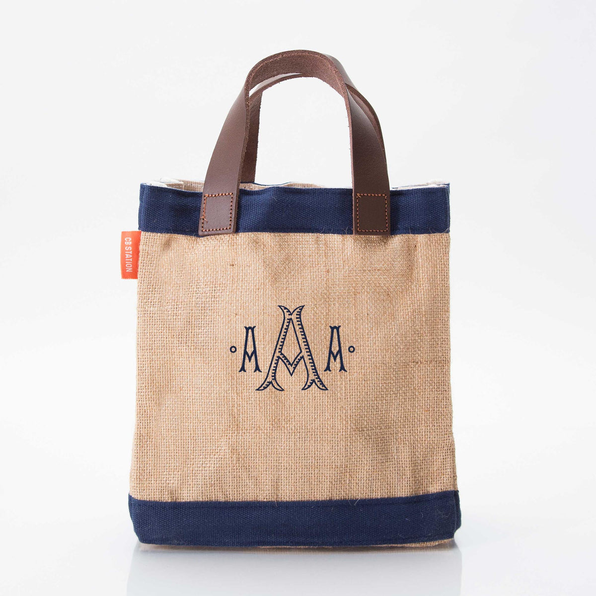 Personalized Jute Market Bag for Fresh Finds, Navy personalized front