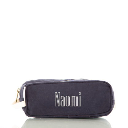 Personalized Kids Travel Kit for Organized Toiletries, Navy personalized front