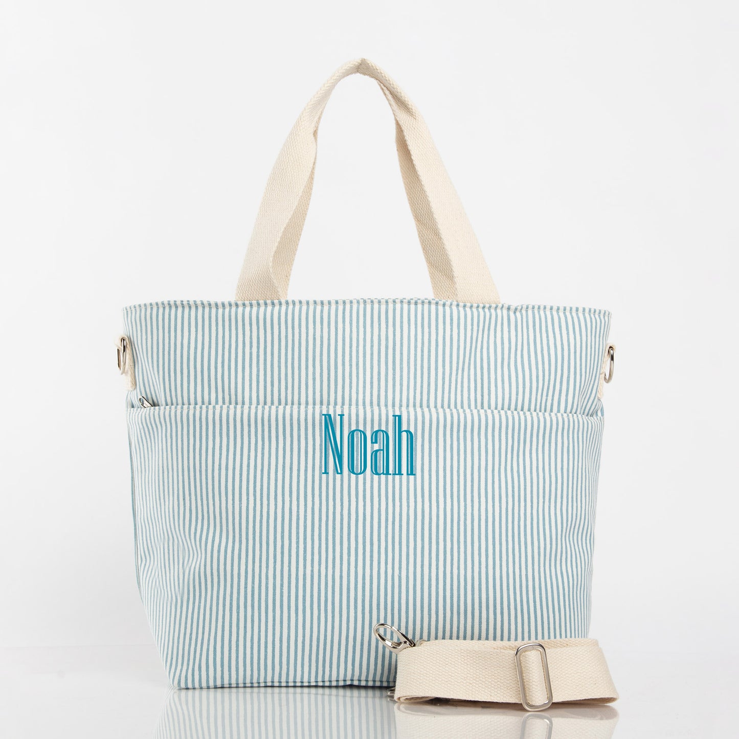 Personalized Stripes Cooler Tote for Picnic Days, Clear Sky personalized front