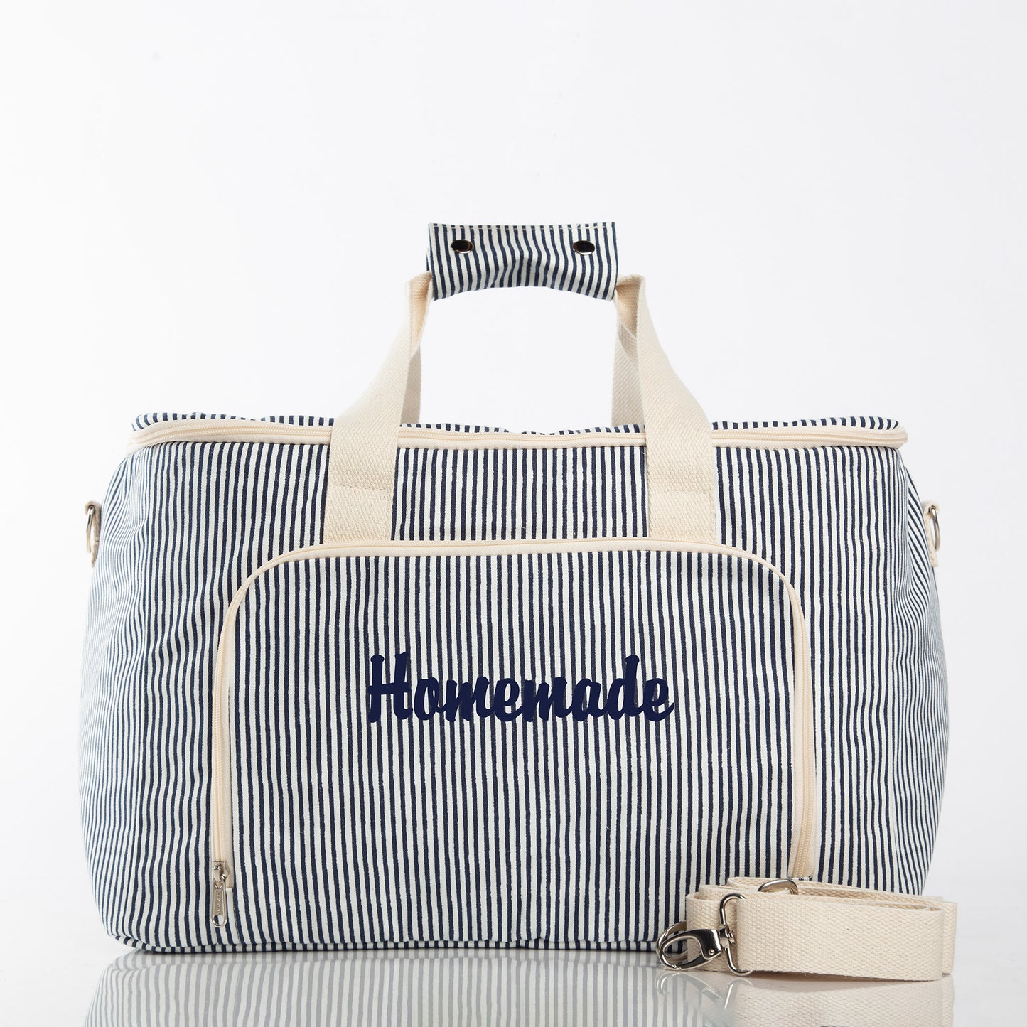 Personalized Stripes Box Cooler for Fresh Lunches, Navy personalized front