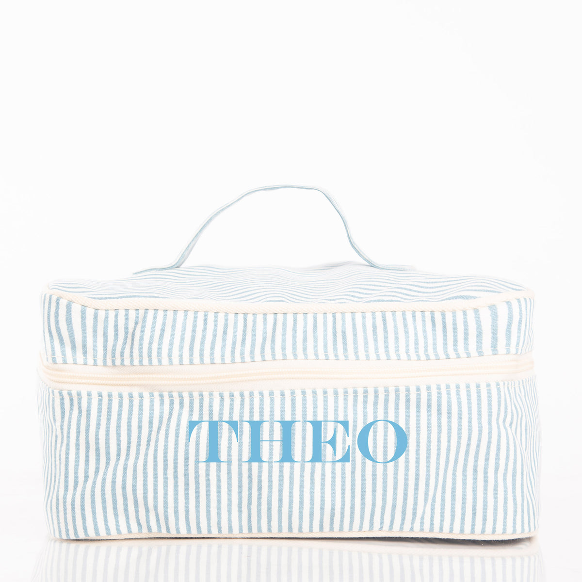 Personalized Stripes Train Case for Pretty Keepsakes, Clear Sky personalized front