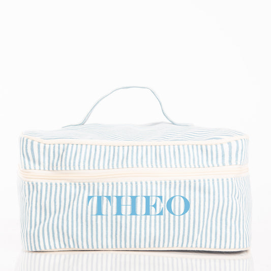 Personalized Stripes Train Case for Pretty Keepsakes, Clear Sky personalized front