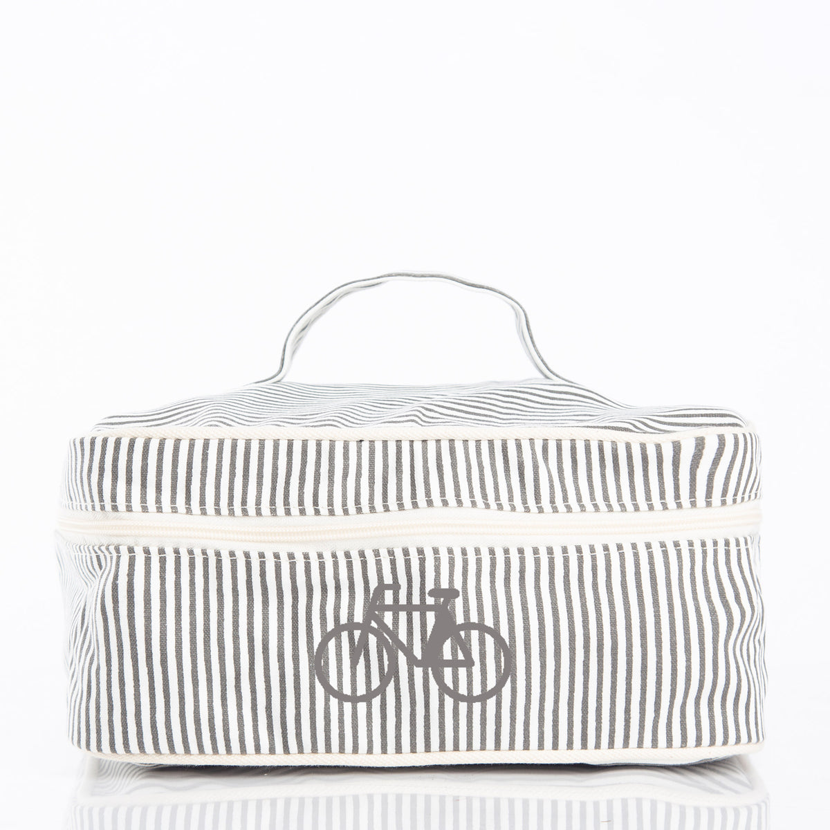 Personalized Stripes Train Case for Pretty Keepsakes, Gray personalized front
