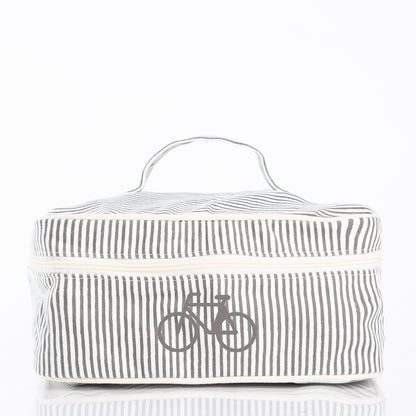 Personalized Stripes Train Case for Pretty Keepsakes, Gray personalized front