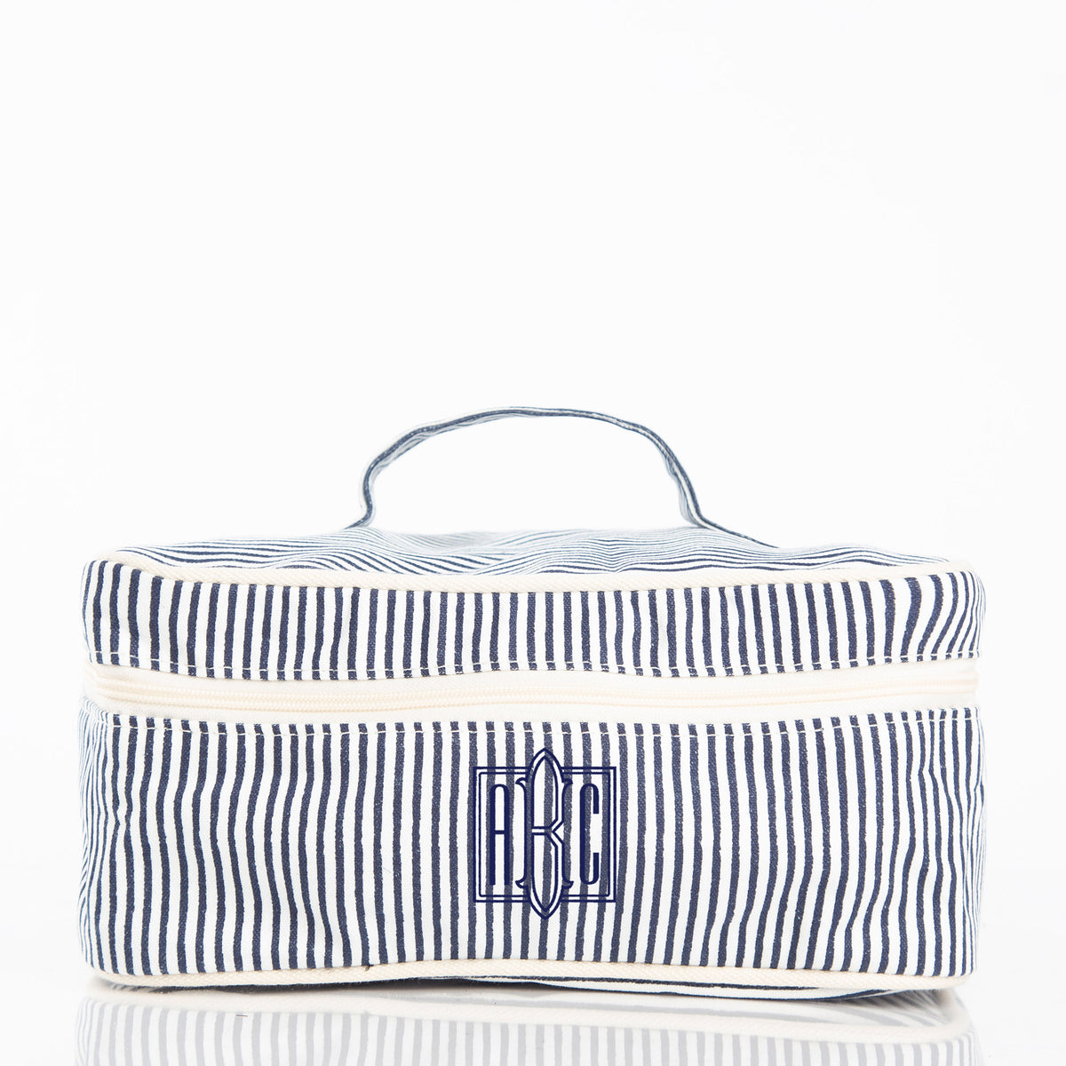 Personalized Stripes Train Case for Pretty Keepsakes, Navy personalized front