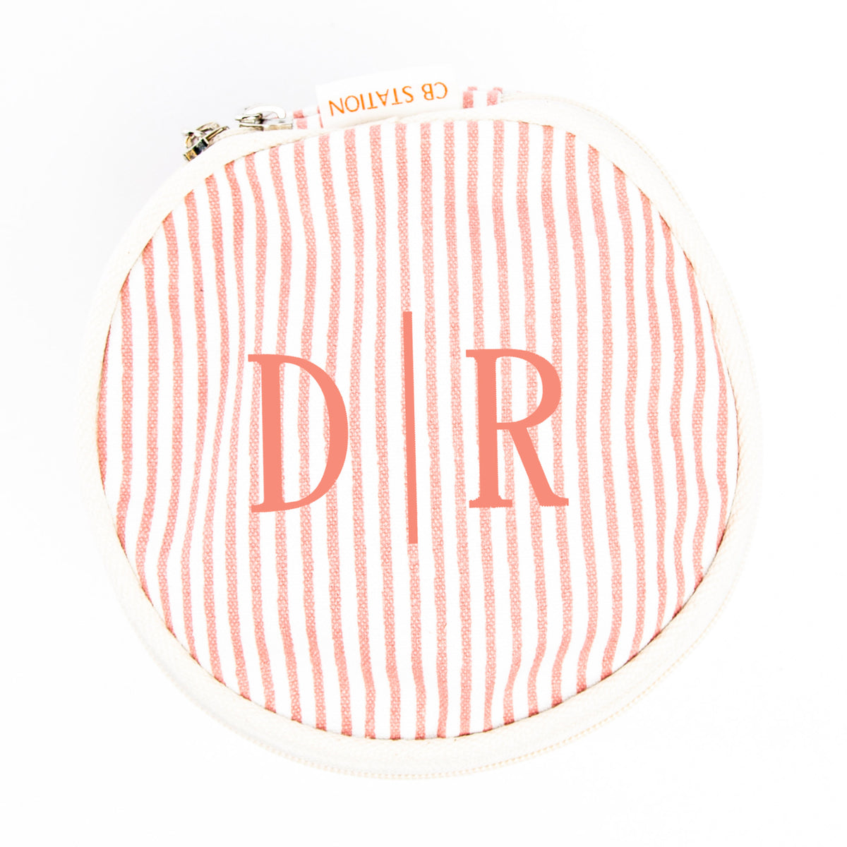 Personalized Stripes Circle Case for Pretty Keepsakes, Rose Tan personalized front