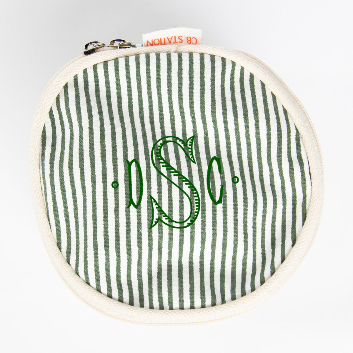 Personalized Stripes Circle Case for Pretty Keepsakes, Myrtle Green personalized front