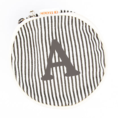 Personalized Stripes Circle Case for Pretty Keepsakes, Gray personalized front