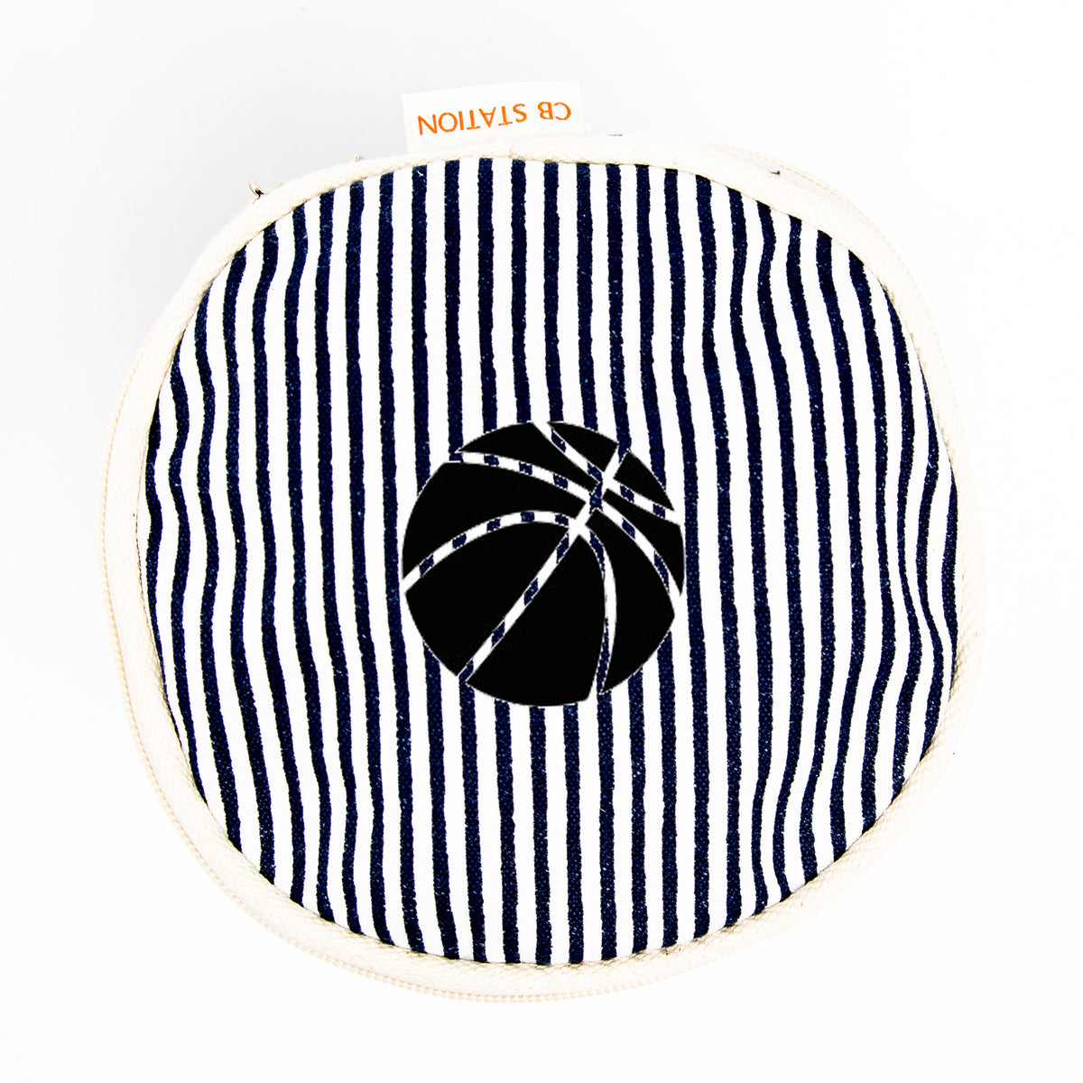 Personalized Stripes Circle Case for Pretty Keepsakes, Navy personalized front