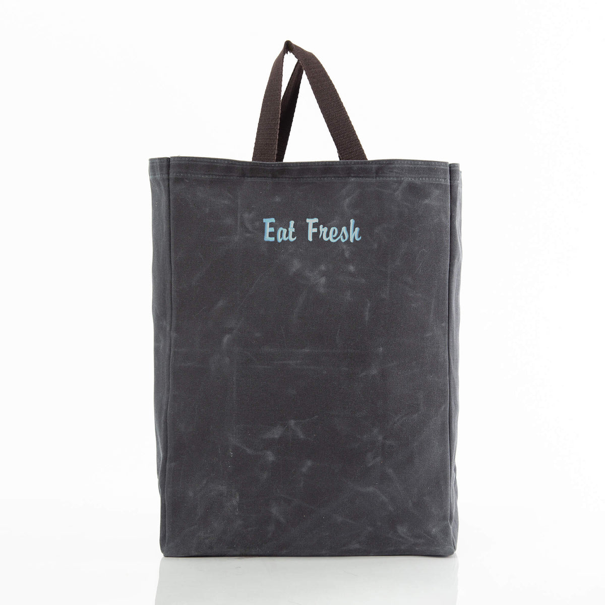 Personalized Waxed Canvas Market Tote for Fresh Finds, Slate personalized front