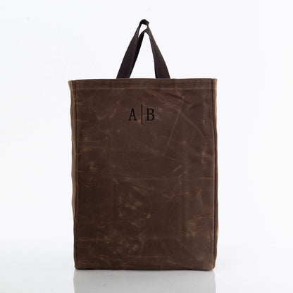 Personalized Waxed Canvas Market Tote for Fresh Finds, Khaki personalized front